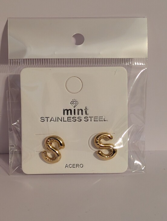 Mint Jewelry - Mint Gold-Tone Initial S Stainless Steel Stud Earrings